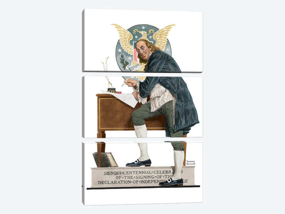Ben Franklin’s Sesquicentennial by Norman Rockwell 3-piece Canvas Print
