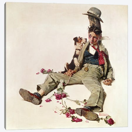 Man With Flowers Strewn Around Canvas Print #NRL464} by Norman Rockwell Canvas Art