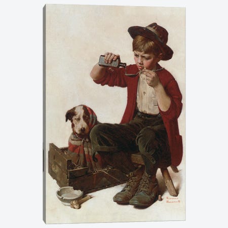 Sick Puppy Canvas Print #NRL472} by Norman Rockwell Canvas Artwork
