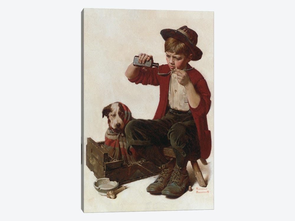 Sick Puppy by Norman Rockwell 1-piece Canvas Print