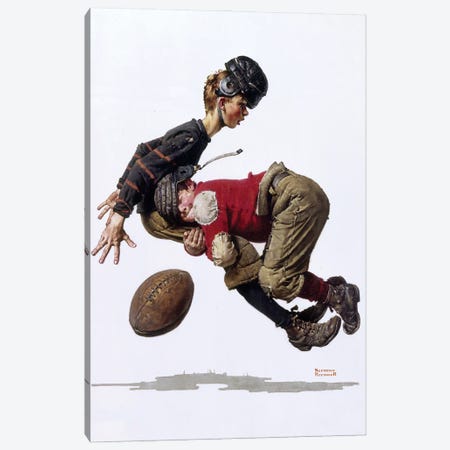 Boy Making Football Tackle Canvas Print #NRL473} by Norman Rockwell Canvas Art