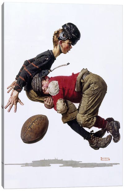 Boy Making Football Tackle Canvas Art Print - Norman Rockwell