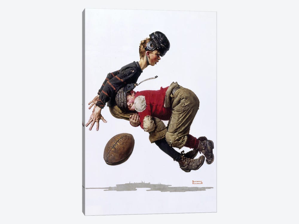 Boy Making Football Tackle by Norman Rockwell 1-piece Canvas Artwork