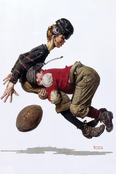 Norman Rockwell: Boy Making Football Tackle by Norman Rockwell