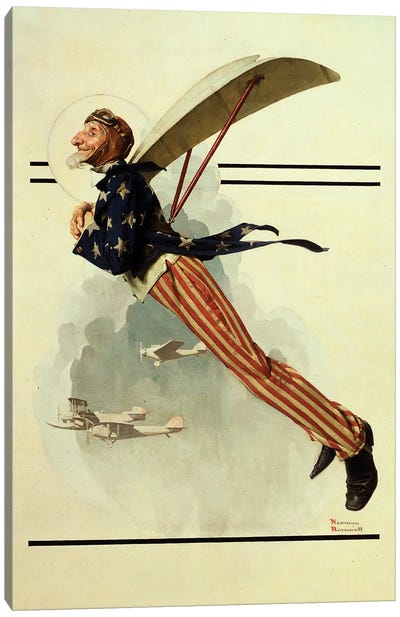 Flying Uncle Sam Canvas Art Print - Cream Art