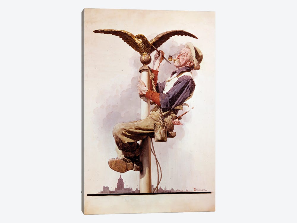 Painting The Flagpole (Guilding The Eagle) by Norman Rockwell 1-piece Canvas Print