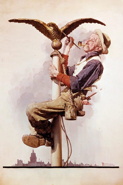 Norman Rockwell: Painting The Flagpole (Guilding The Eagle) by Norman Rockwell