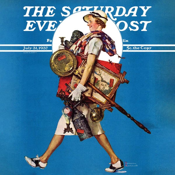 Office Humor: At The Auction (Found Treasure) by Norman Rockwell