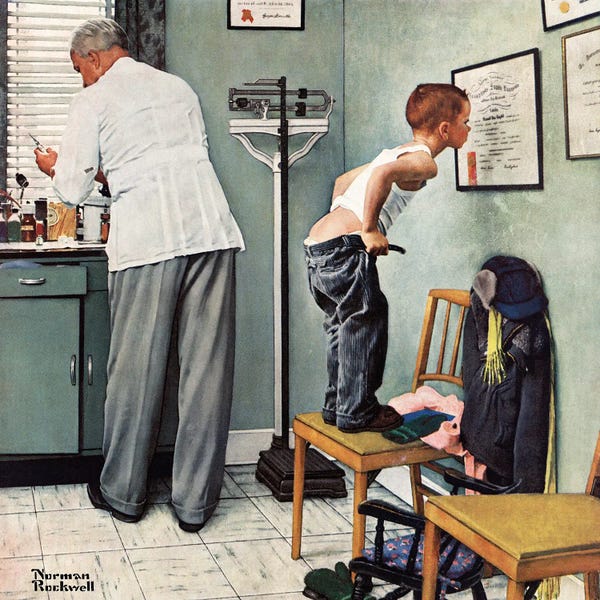 Office Humor: Before The Shot (At The Doctor's) by Norman Rockwell