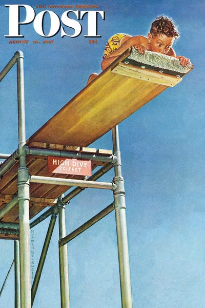 Swimming: Boy on High Dive Cover by Norman Rockwell