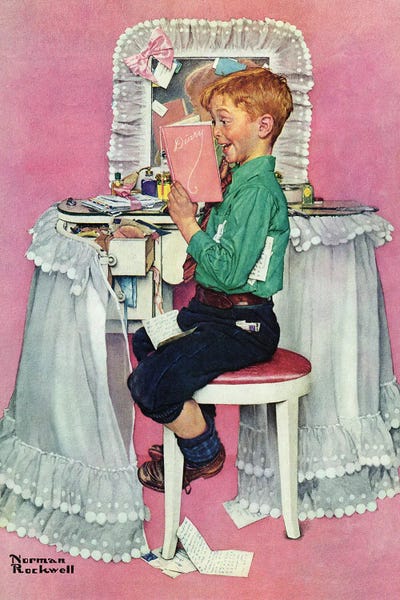 Office Humor: Boy Reading His Sister's Diary by Norman Rockwell