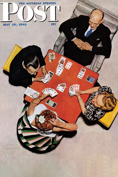 Magazines: Bridge Game (Playing Cards) by Norman Rockwell