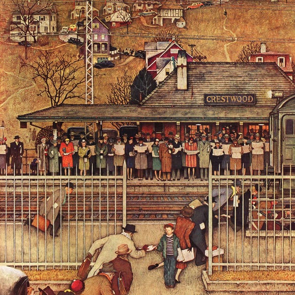 Norman Rockwell: Commuters (Waiting At Crestwood Train Station) by Norman Rockwell