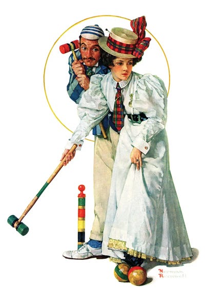 Fine Art Print: Croquet (Wicket Thoughts) by Norman Rockwell