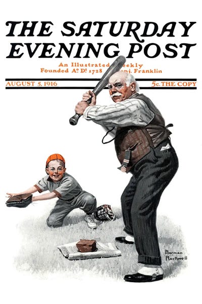 Office Humor: Gramps At The Plate by Norman Rockwell