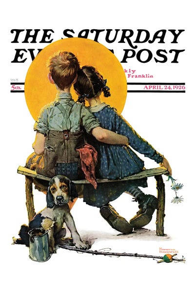 Child Portraits: Little Spooners (Sunset) by Norman Rockwell