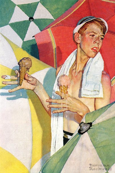 Office Humor: Melting Ice Cream (Joys Of Summer) by Norman Rockwell