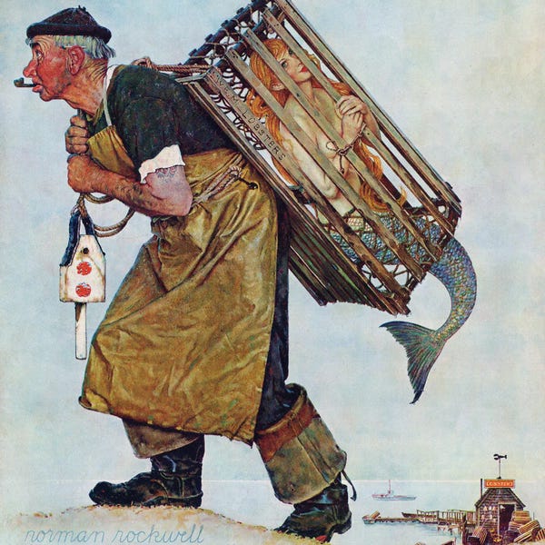 Norman Rockwell: Mermaid (Lobsterman) by Norman Rockwell