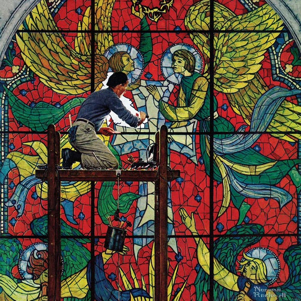 Norman Rockwell: Repairing Stained Glass by Norman Rockwell