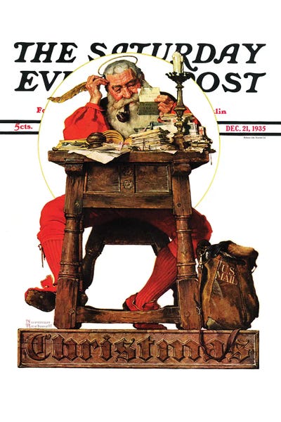 Magazines: Santa At His Desk Cover by Norman Rockwell