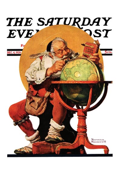 Norman Rockwell: Santa At The Globe by Norman Rockwell