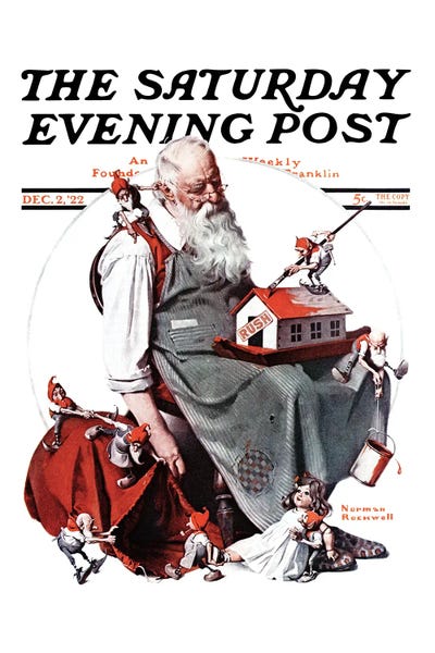 Norman Rockwell: Santa With Elves by Norman Rockwell