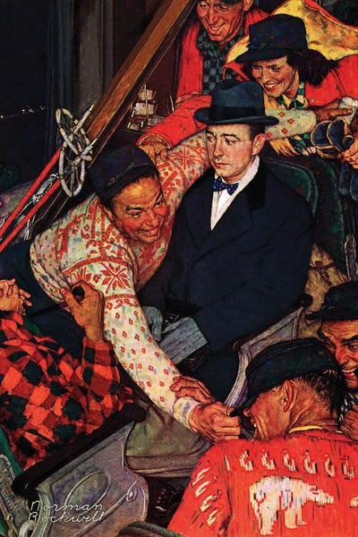 Skiing: Trip On A Ski Train by Norman Rockwell
