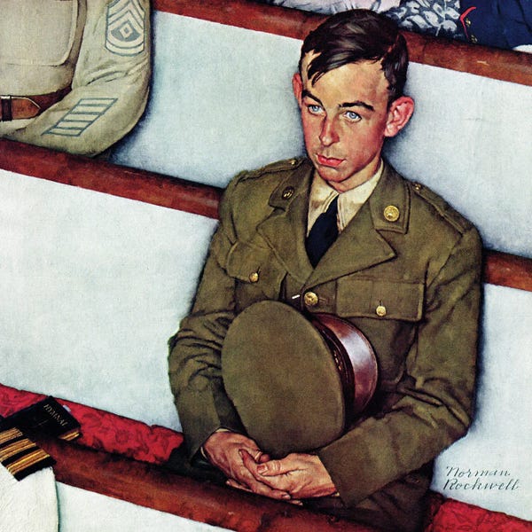 Norman Rockwell: Willie Gillis In Church by Norman Rockwell