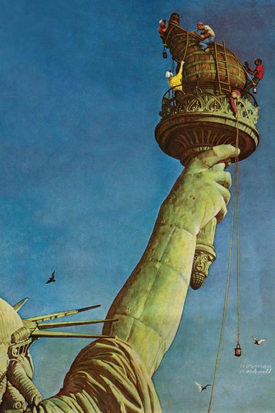 Sculptures & Statues: Working On The Statue Of Liberty by Norman Rockwell