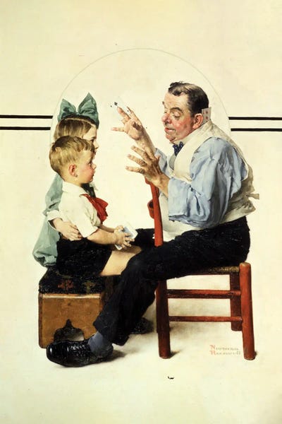 Norman Rockwell: Magician With Two Children by Norman Rockwell