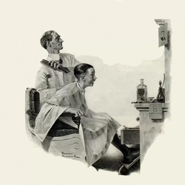 Norman Rockwell: Barber and Boy by Norman Rockwell