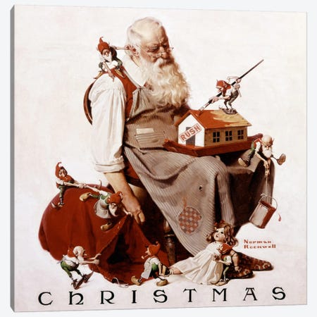 Christmas: Santa with Elves  Canvas Print #NRL78} by Norman Rockwell Canvas Print