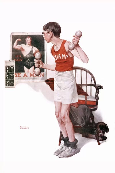 Fitness: Boy Lifting Weights by Norman Rockwell