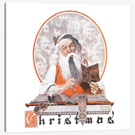 Santa and Expense Book Canvas Print #NRL81} by Norman Rockwell Canvas Art