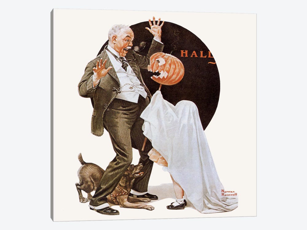 Grandfather Frightened by Jack-O-Lantern by Norman Rockwell 1-piece Canvas Art Print