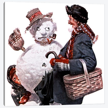 Grandfather and Snowman Canvas Print #NRL84} by Norman Rockwell Canvas Print