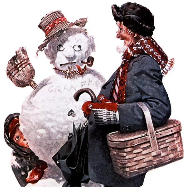 Norman Rockwell: Grandfather and Snowman by Norman Rockwell