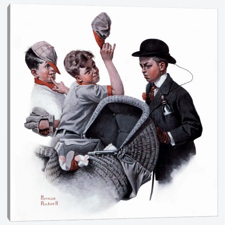 Boy with Baby Carriage  Canvas Print #NRL88} by Norman Rockwell Canvas Art