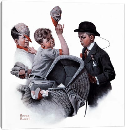Boy with Baby Carriage  Canvas Art Print - Norman Rockwell