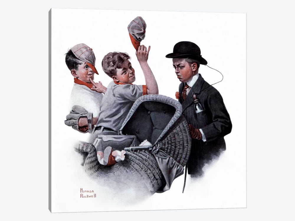Boy with Baby Carriage  by Norman Rockwell 1-piece Canvas Print