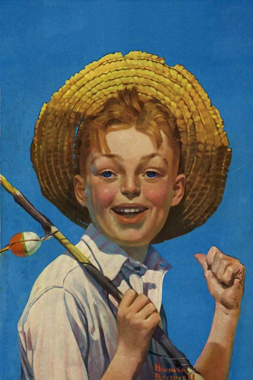 Boy with Fishing Pole Canvas Wall Art by Norman Rockwell