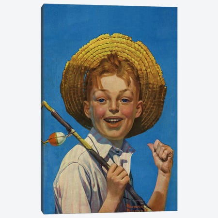Boy with Fishing Pole Canvas Print #NRL91} by Norman Rockwell Art Print