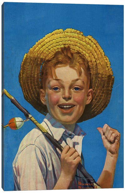 Boy with Fishing Pole Canvas Art Print - Fishing Art