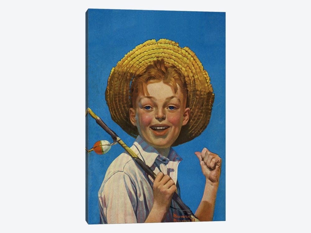Boy with Fishing Pole by Norman Rockwell 1-piece Canvas Print