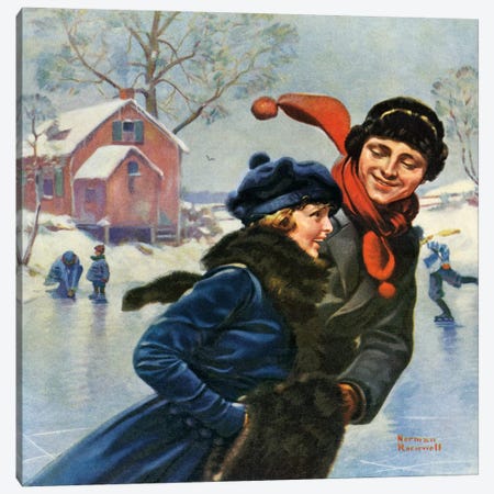 Couple Ice Skating Canvas Print #NRL94} by Norman Rockwell Canvas Art