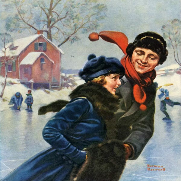 Ice Skating: Couple Ice Skating by Norman Rockwell