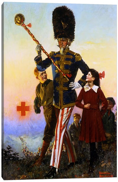 Uncle Sam Marching with Children Canvas Art Print - Norman Rockwell