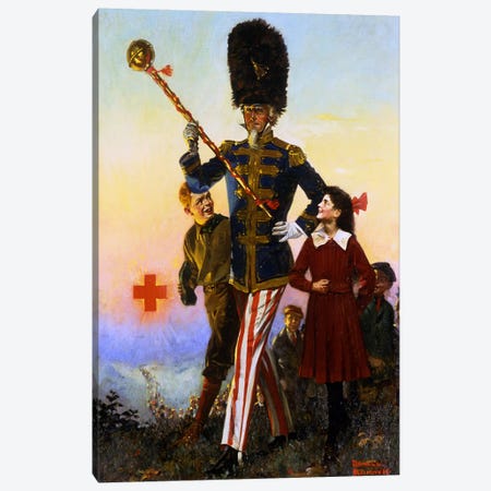 Uncle Sam Marching with Children Canvas Print #NRL95} by Norman Rockwell Canvas Wall Art