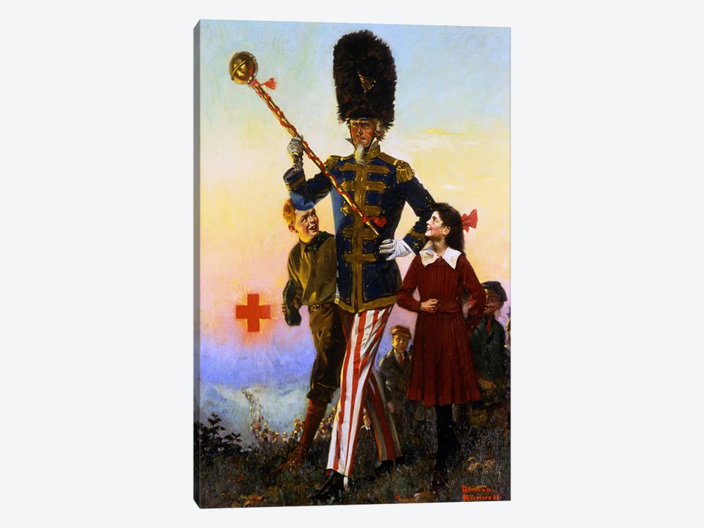 Uncle Sam Marching with Children 1-piece Canvas Print
