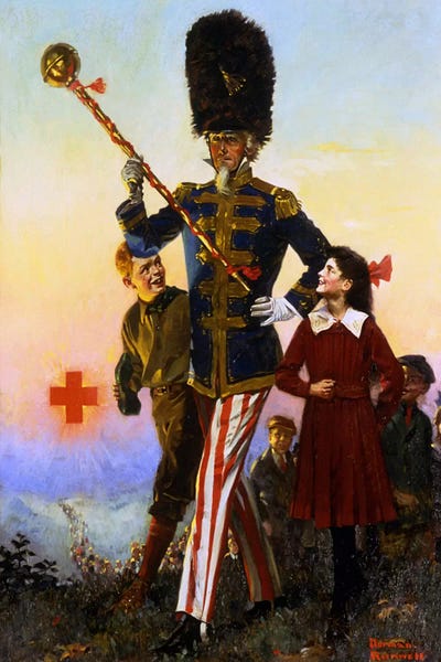 Norman Rockwell: Uncle Sam Marching with Children by Norman Rockwell